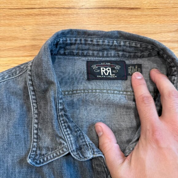 Double RL RRL Washed Black Chambray Long Sleeve Work Shirt XL - Picture 8 of 11